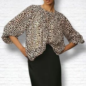 Anthropologie Maeve Long Sleeve Cheetah Print Peasant Blouse Size M